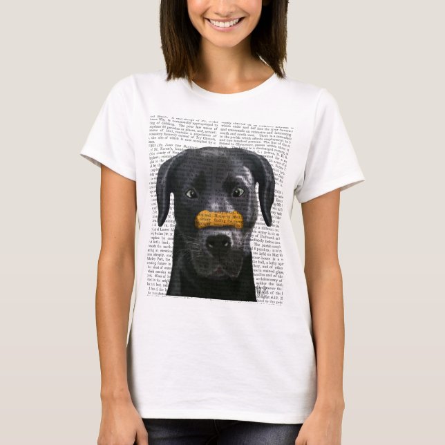 Camiseta Labrador Preto com Osso no Nariz (Frente)