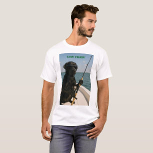 Camiseta Labrador preto "Indo Pescar" divertido