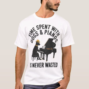 Camiseta Labrador Preto Tocando Piano - Tempo Passado com o