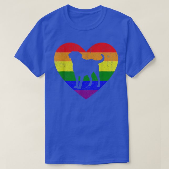 Camiseta Labrador Rainbow Flag Heart Para LGBT Gay Lésbica  (Frente do Design)