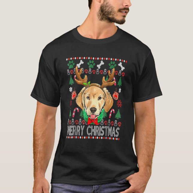 Camiseta Labrador Retriever Antlers Natal Feia Christma (Frente)