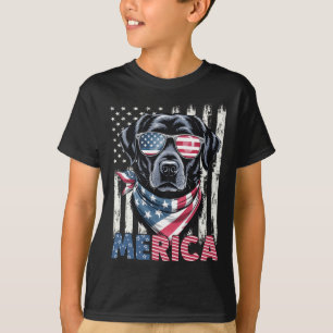 Camiseta Labrador Retriever Bandeira EUA Merica Patriótico 