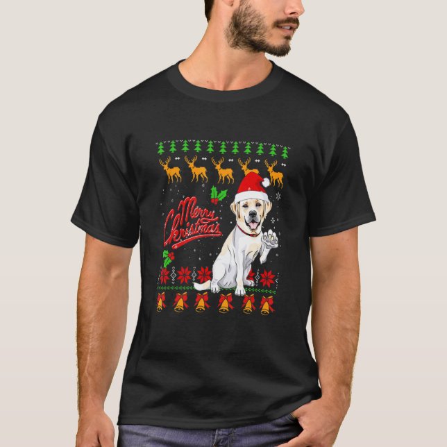 Camiseta Labrador Retriever Christmas Lights Santa Hat Dog  (Frente)