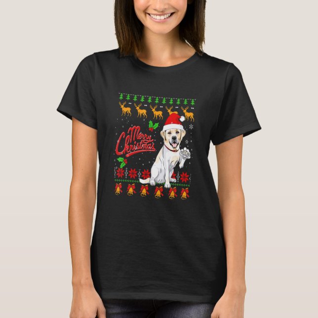 Camiseta Labrador Retriever Christmas Lights Santa Hat Dog  (Frente)