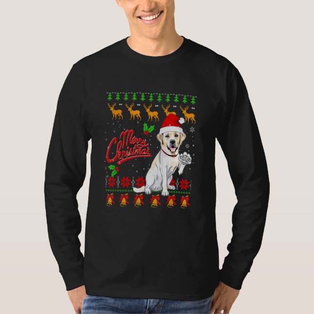 Camiseta Labrador Retriever Christmas Lights Santa Hat Dog  (Frente)
