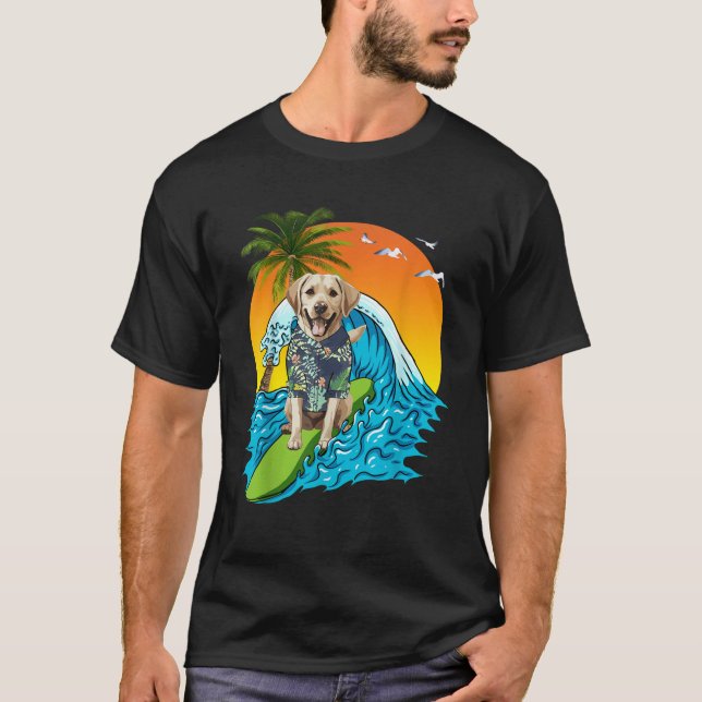 Camiseta Labrador Retriever Dog Surfing Hawaii Sumam (Frente)