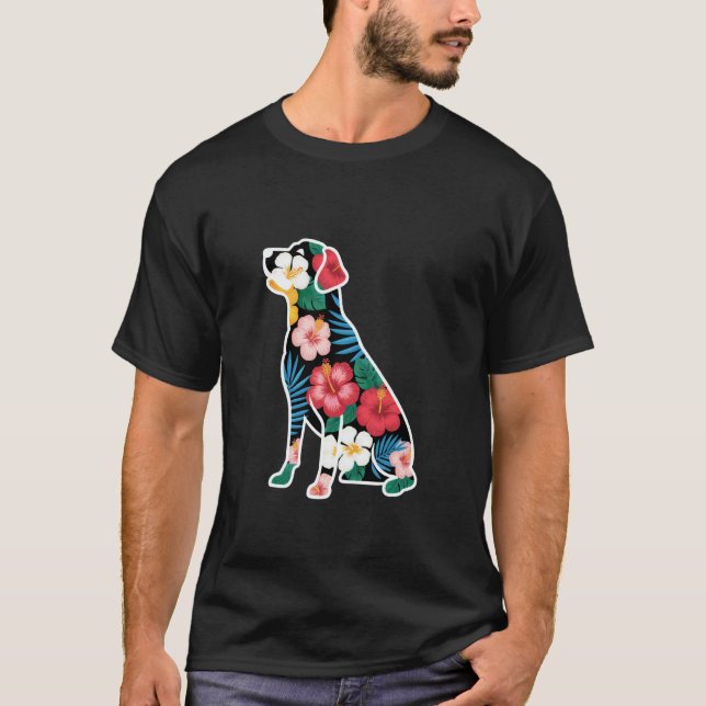 Camiseta Labrador Retriever Fofo & Estilo de Flores (Frente)