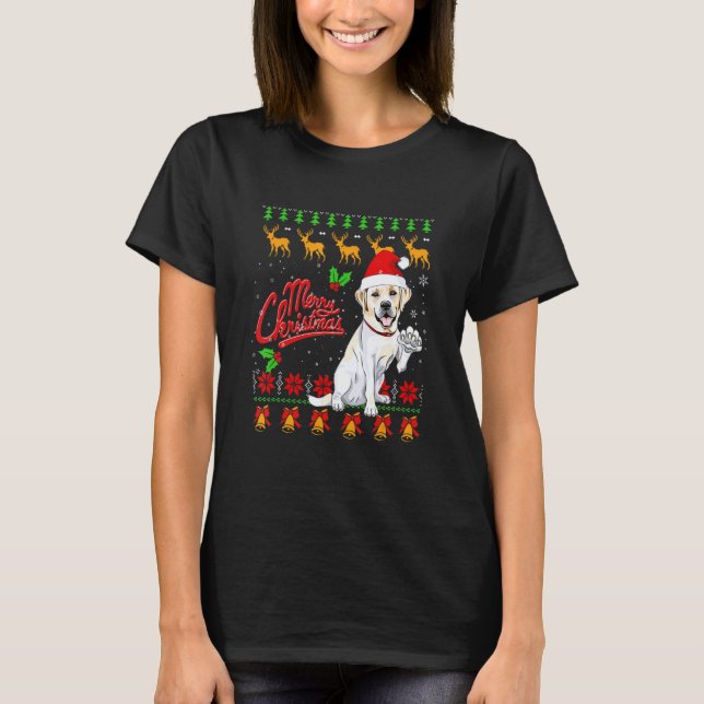 Camiseta Labrador Retriever Luzes de Natal Cachorro com Cha (Frente)