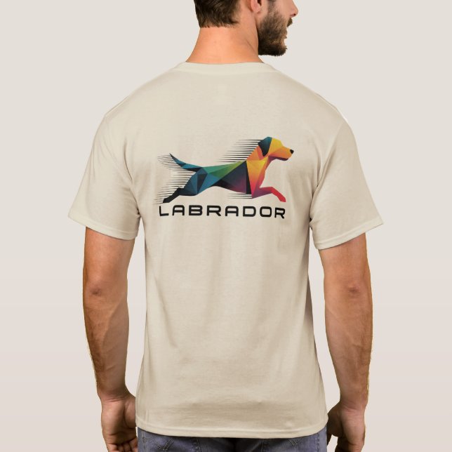 Camiseta Labrador retriever poligonal en amarillo y azul (Verso)