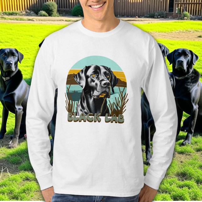 Camiseta Labrador Retriever Preto Texto Vintage (Criador carregado)