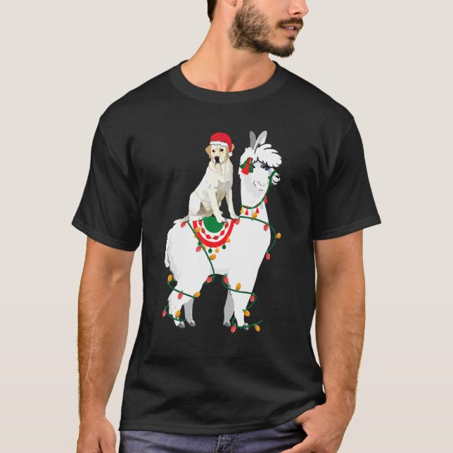 Camiseta Labrador Retriever Riding Llama Lights Papais noei (Frente)