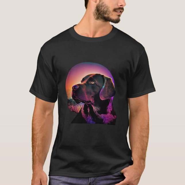 Camiseta Labrador Retriever Synthwave Anos 80 Retrowave Est (Frente)