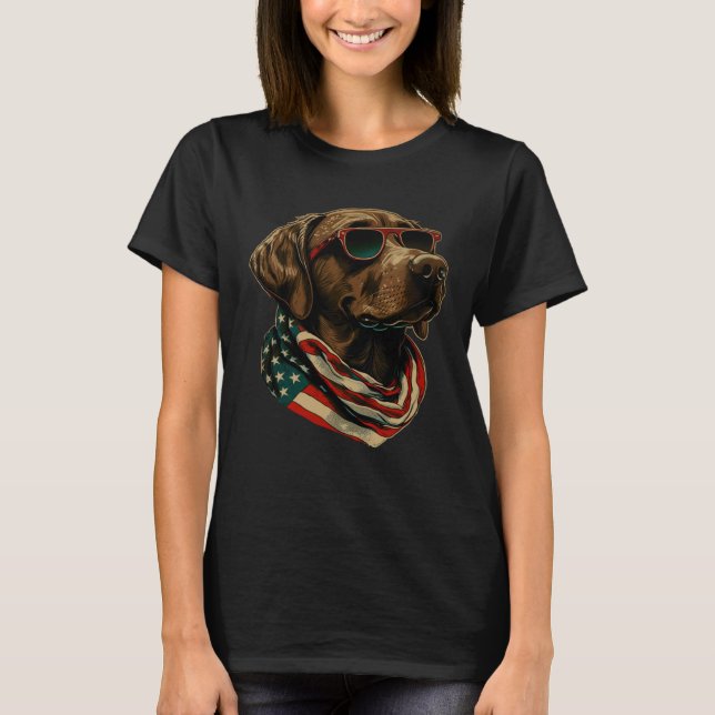 Camiseta Labrador Retriever USA Flag Canine Dog  4th Of Jul (Frente)