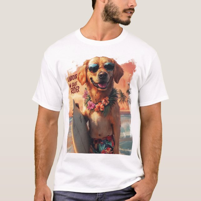 Camiseta Labrador Tropical - Design de Wave Rider (Frente)