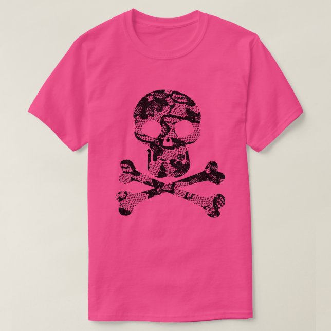 Camiseta Lace Pattern Skull and Crossbones T-Shirt (Frente do Design)
