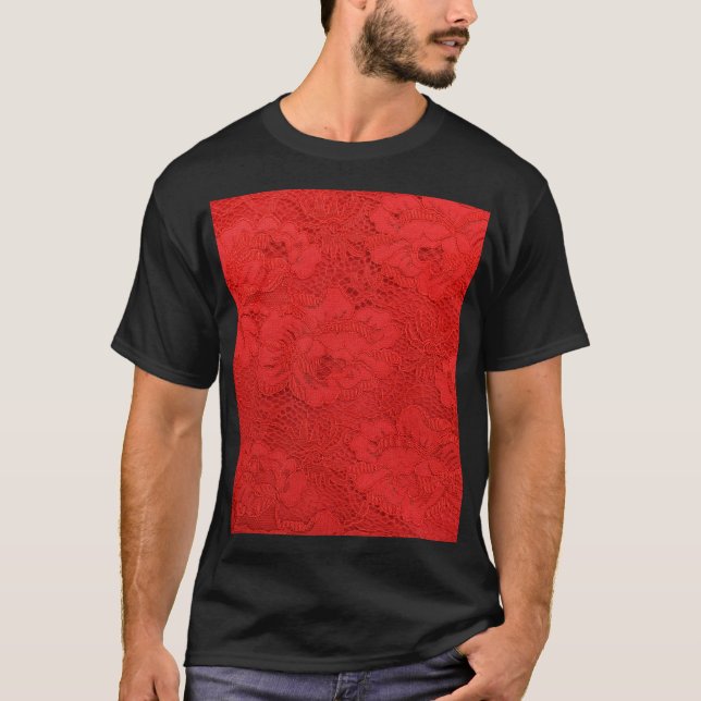 Camiseta Lace vermelho elegante, textura perfeita (Frente)