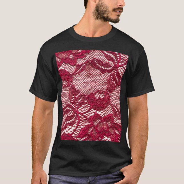 Camiseta Lace vermelho: têxtil de gaquard elástica. (Frente)