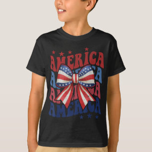 Camiseta Laço Americano Coquete Patriótico Bandeira Dos EUA
