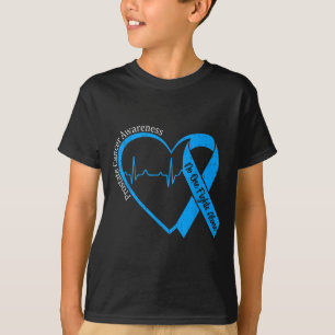 Camiseta Laço Azul do Coração de Conscientização do Câncer 