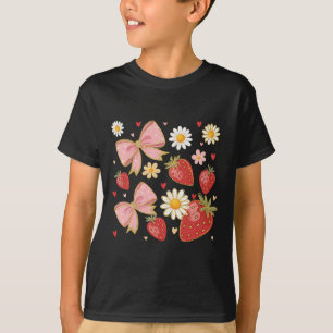 Camiseta Laço Coquete de Fruta de Morango Floral Feminino d