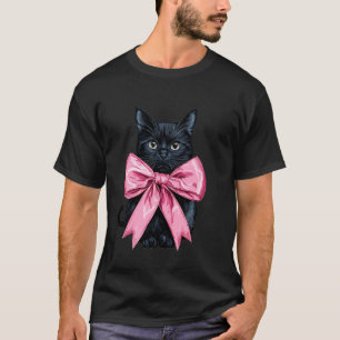 Camiseta Laço Coquete Gata Preta Mãe Fita Rosa Dia das Mães