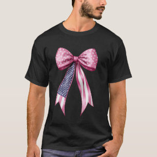 Camiseta Laço Coquete Rosa 4 de Julho EUA Bandeira dos EUA 