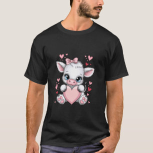 Camiseta Laço Coquete Rosa Vaca Preta e Branca Segurando Co