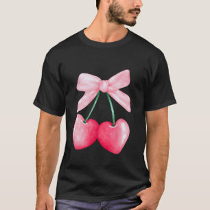 Camiseta Laço Coquete Simples Rosa Doce Cerejas Garota Mulh