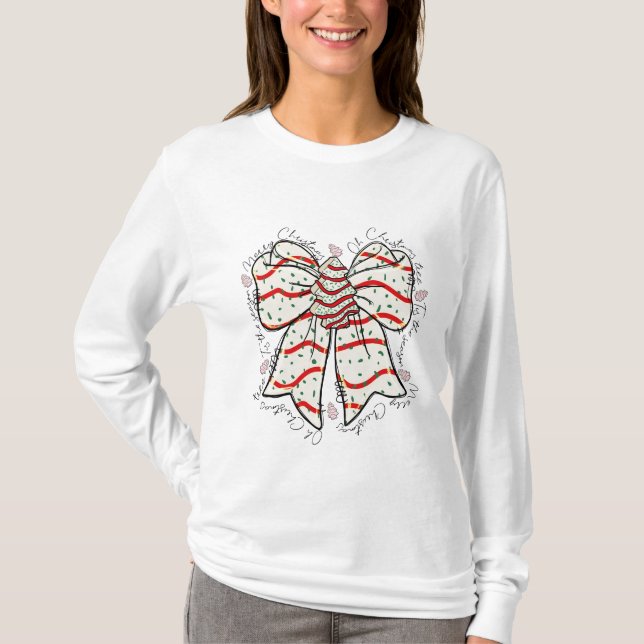 Camiseta Laço de Bolo de Árvore de Natal (Frente)