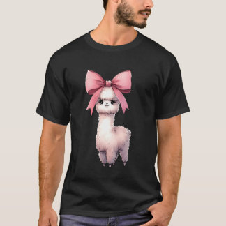 Camiseta Laço de Coquete Alpaca Lhama Fita Rosa Mamãe Dia d