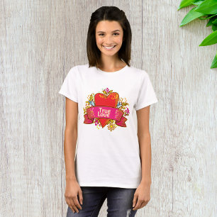 Camiseta Laço de Coração de Amor Verdadeiro com Elementos F