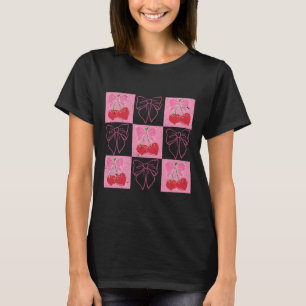Camiseta Laço de Fita de Bow Coquette Cereja Verificada Ros