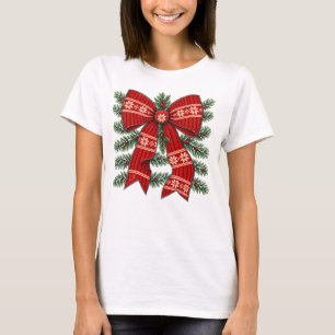Camiseta Laco de Natal Vermelho de Tricô com Design de Floc