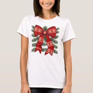 Camiseta Laco de Natal Vermelho de Tricô com Design de Floc