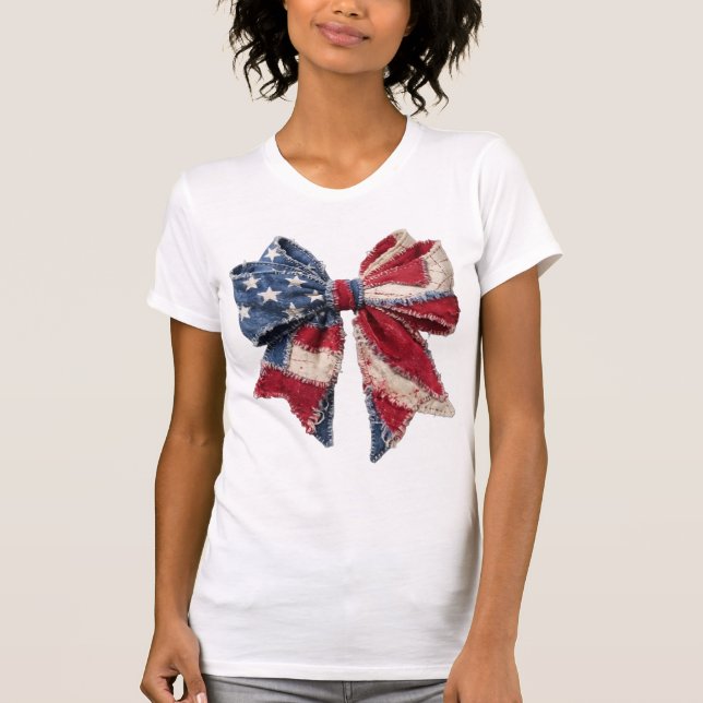 Camiseta Laço de Patchwork dos EUA, Bandeira Americana (Frente)
