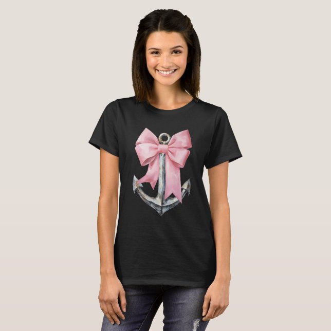 Camiseta Laço e Âncora Coquete Rosa (Frente Completa)