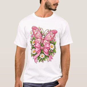 Camiseta Laço Floral Borboleta Rosa Design Fofo