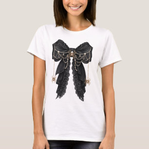 Camiseta Laço Preto de Renda Gótica com Coquete Spiders