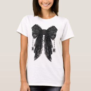 Camiseta Laço Preto de Renda Gótica com Coquete Spiders