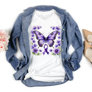Camiseta Laço Roxo Conscientização Alzheimer, Câncer, Lúpus