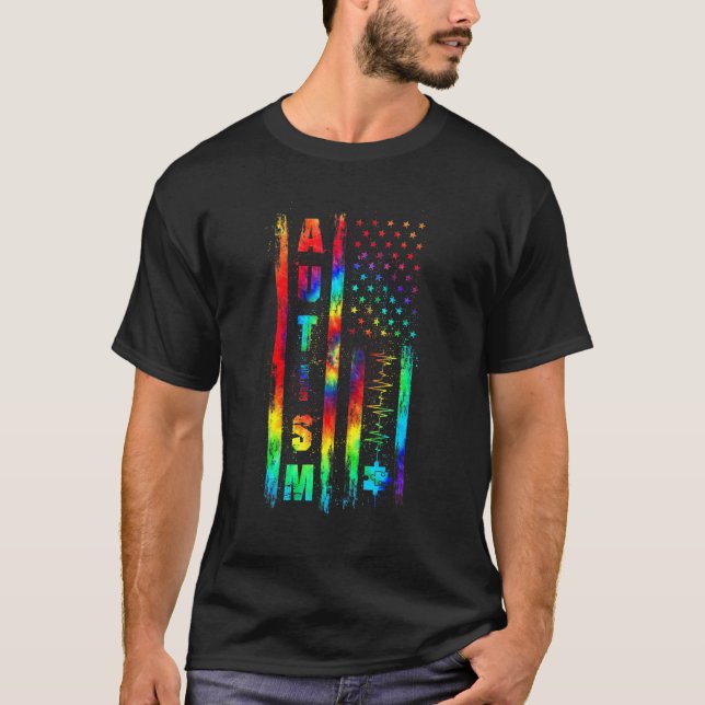 Camiseta Laço Tie Dye de Conscientização do Autismo Bandeir (Frente)