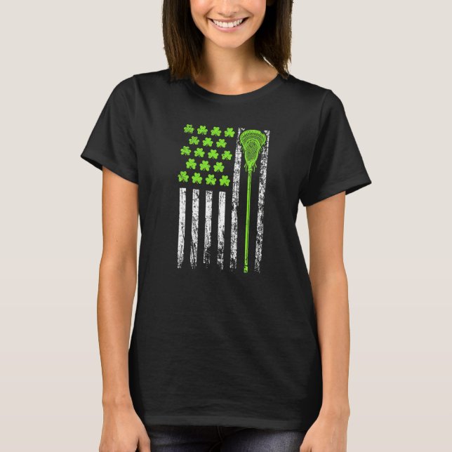 Camiseta Lacrosse American Flag St Patrick Day For Men Boy  (Frente)