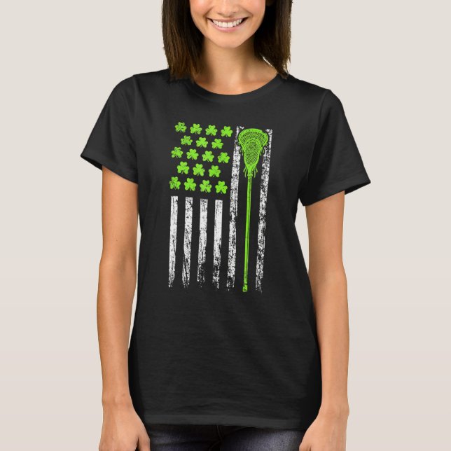 Camiseta Lacrosse American Flag St Patrick Day For Men Boy  (Frente)