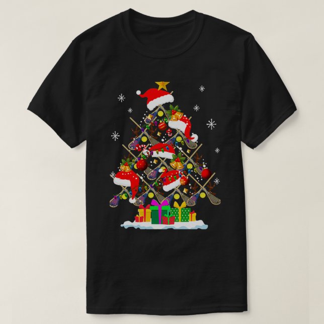 Camiseta Lacrosse Christmas Santa Hat Pajama Xmas Sports Pl (Frente do Design)