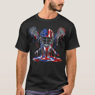 Camiseta Lacrosse Drip Bandeira Americana Capacete Lax Stic