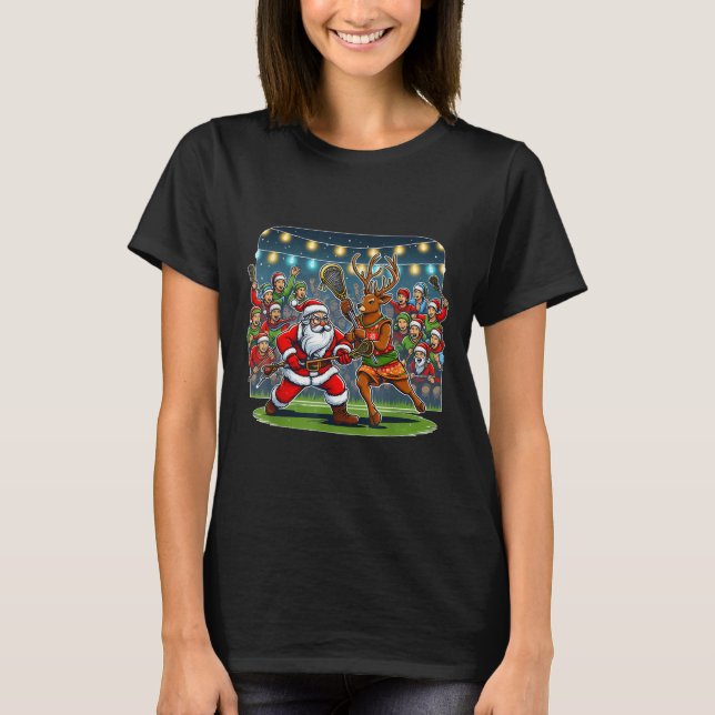 Camiseta Lacrosse Player Christmas Santa Reindeer Playing L (Frente)