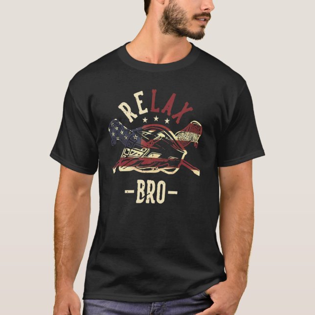 Camiseta Lacrosse Relax Bro Nós Flag Lacrosse Stick And Hel (Frente)