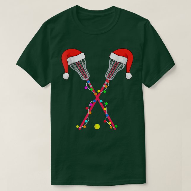 Camiseta Lacrosse Santa Hat Natal Luz Esportes Engraçados X (Frente do Design)