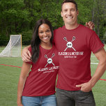 Camiseta Lacrosse Stick and Ball Custom Player Team Name<br><div class="desc">Mostre seu orgulho de equipe com este design de lacrosse personalizado com bastões de lacrosse cruzados e uma bola. Adicionar texto personalizado - nome da equipe, nome do jogador - e um número ou ano de camisa. Faz um presente perfeito para o final da temporada, jogador ou treinador. Altere o...</div>