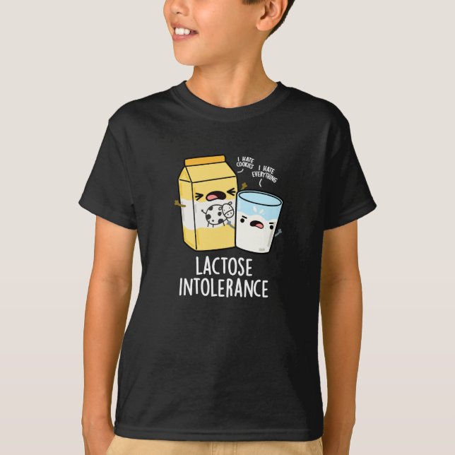 Camiseta Lactose Intolerância Engraçada Leite Pun Escuro BG (Frente)